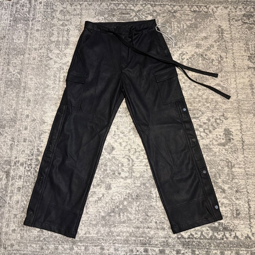 mnml Straight Leather Snap Zipper Cargo Pants Sz. 33 Black